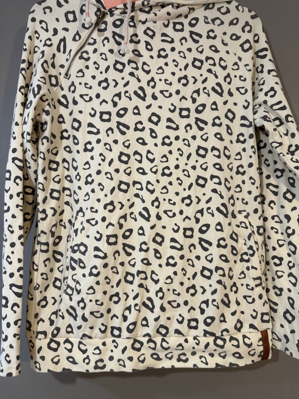 Leopard Print Hooded Pullover Hoodie | Cream Black Pink | Cozy Sweatshirt - Picture 6 of 6